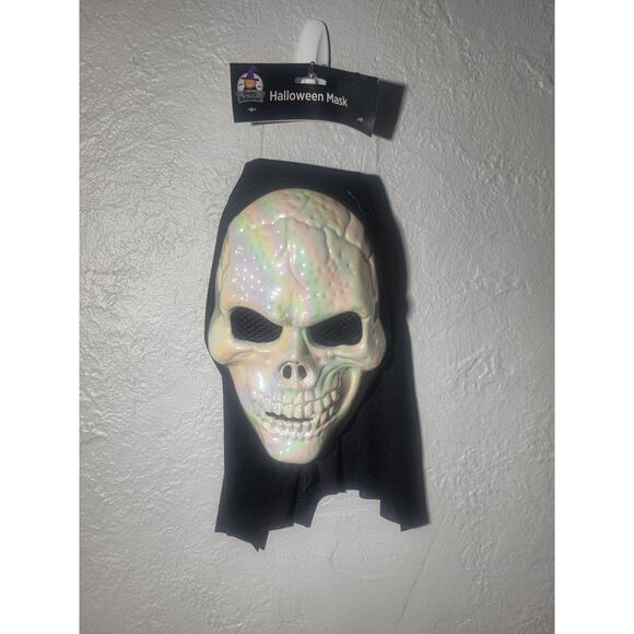 Unbranded Other - Halloween White Iridescent Skull Mask with Hood -Adult NWT